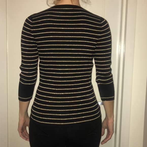 🐎LAUREN RALPH LAUREN BLACK AND GOLD STRIPE TOP - Picture 3 of 4